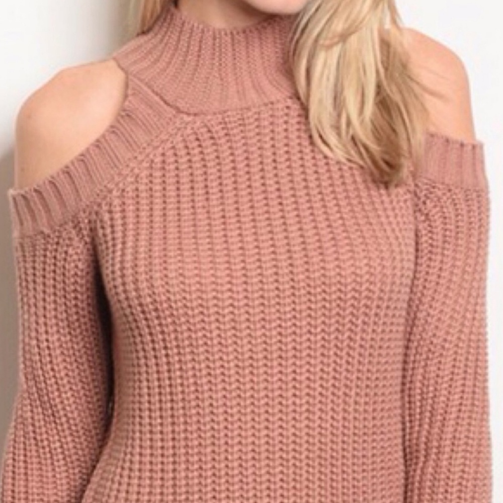 💗 Last 1! Mauve Cold Shoulder Chunky Knit Sweater - Picture 2 of 8